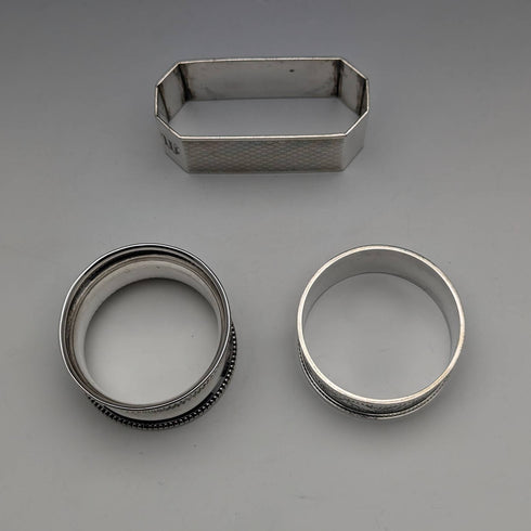 Early 1900s British Antique Sterling Silver Napkin Rings 3 Assorted
